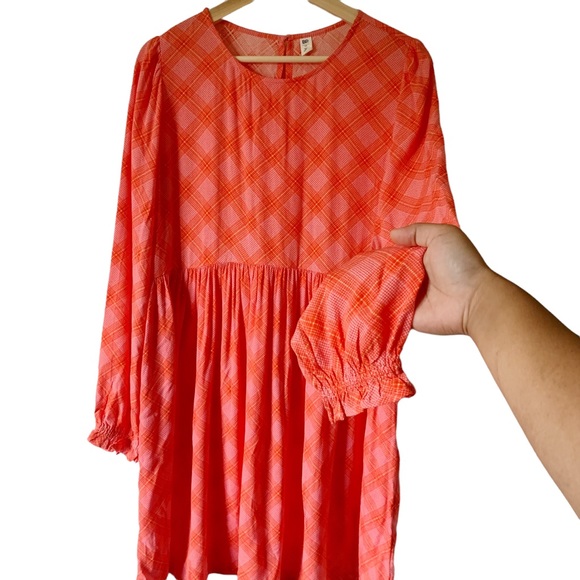 NWT BP Pink Orange Flannel Print Long Sleeve Knee Length Dress Size M - Picture 3 of 13
